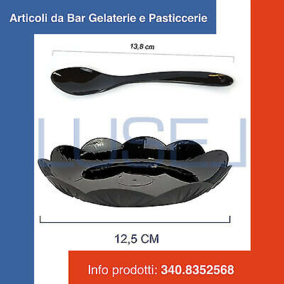 a   PZ 50 PIATTINO NERO BLACK DECORATO DA 12,5 + PZ 50 CUCCHIAINI NERI 14 CM